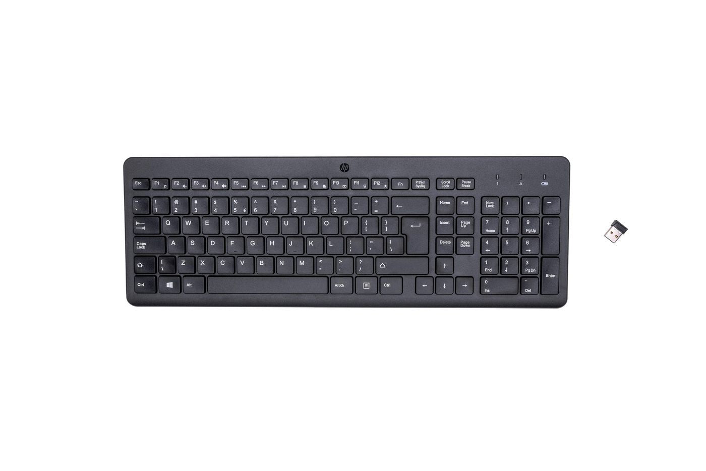 HP 220 – Tastatur – Membran – 2,4 GHz USB-A (Empfänger) – QWERTY – Schwarz