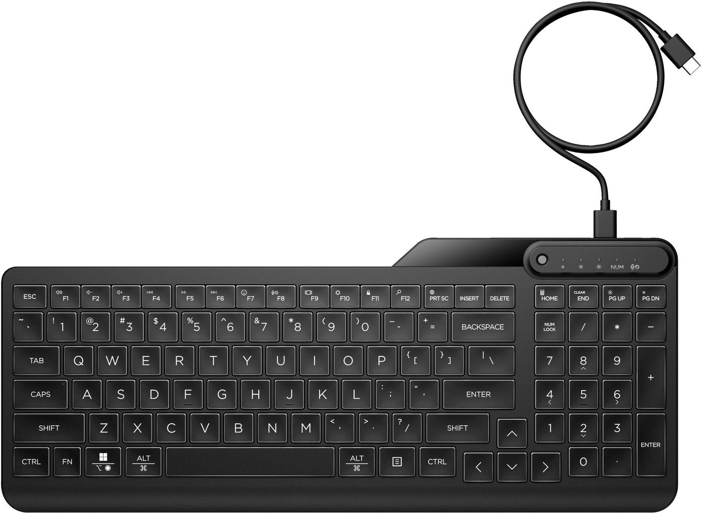 HP 405 – Tastatur – Membran – kabelgebunden, USB-C – QWERTY (US-INT) – beleuchtet – schwarz