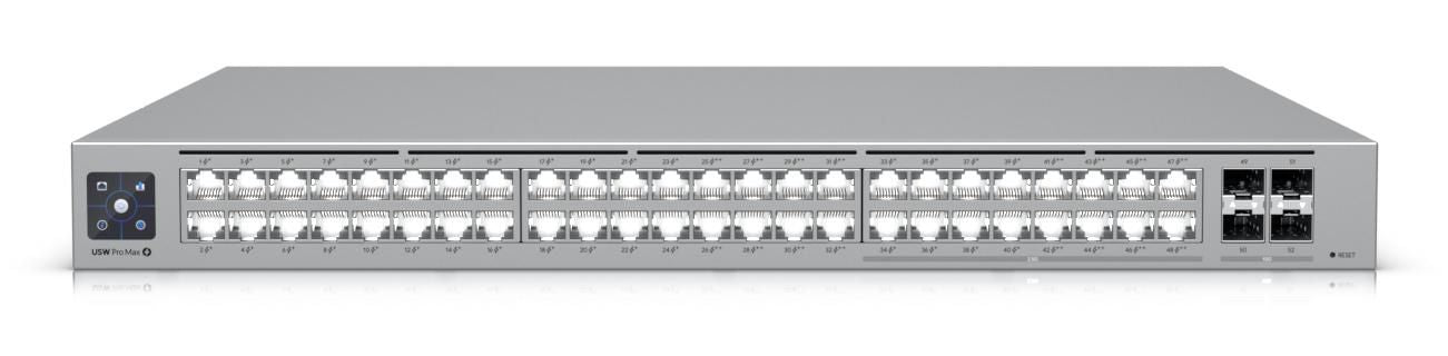 Ubiquiti UniFi Pro Max 48 – Managed Switch – 32×GbE, 16×2.5G, 4×SFP+, L3, PoE+/PoE++ 720 W, 1U, 19" Rack