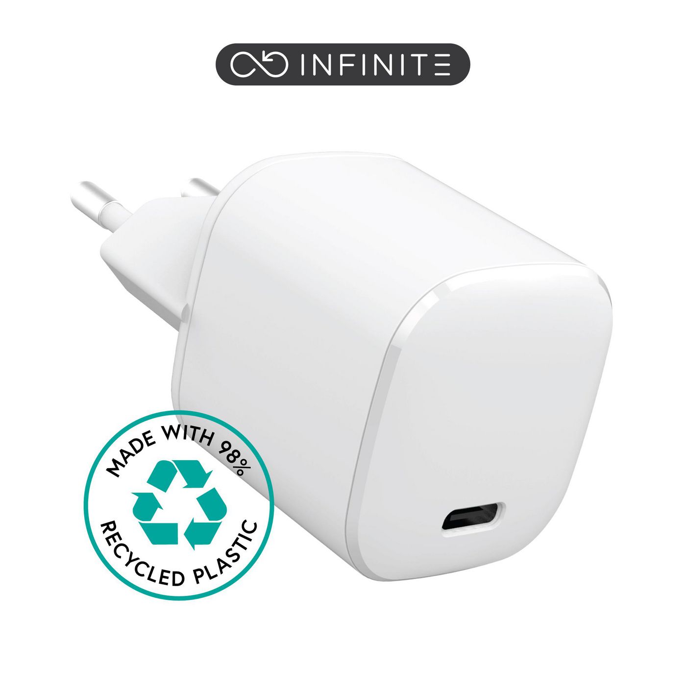 eSTUFF INFINITE (GRS) USB-Ladegerät 20 W – USB-C×1 – PD, QC 3.0 – EU-Stecker (Typ C) – für Smartphones, weiss