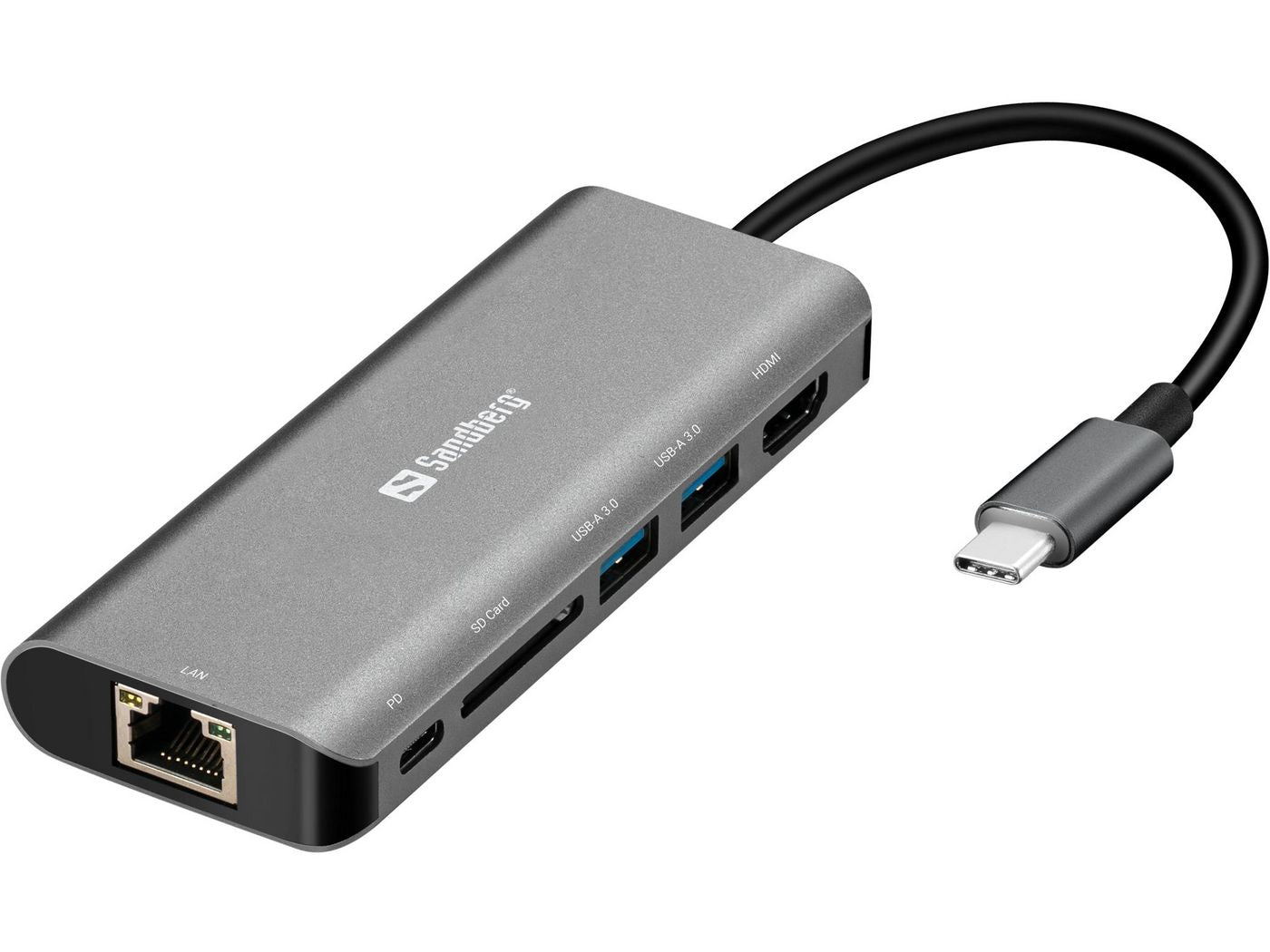 Sandberg Dockingstation – USB-C, HDMI, 2× USB-A, 1× USB-C, SD/microSD, für Windows/Mac
