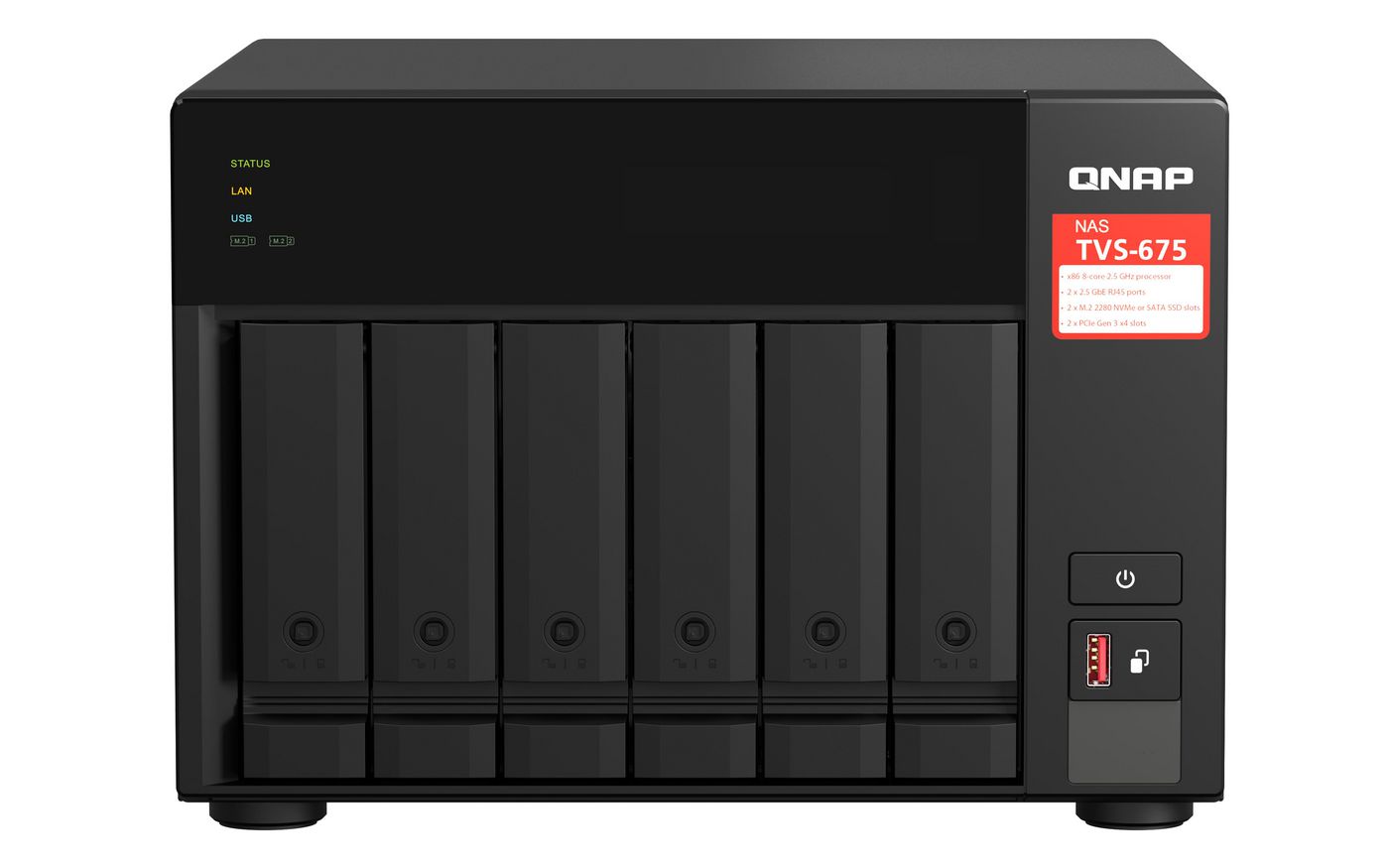 QNAP TVS-675 – 6-Bay Tower NAS – ZhaoXin KX-U6580, 8 GB RAM, 2,5GbE, QuTS hero