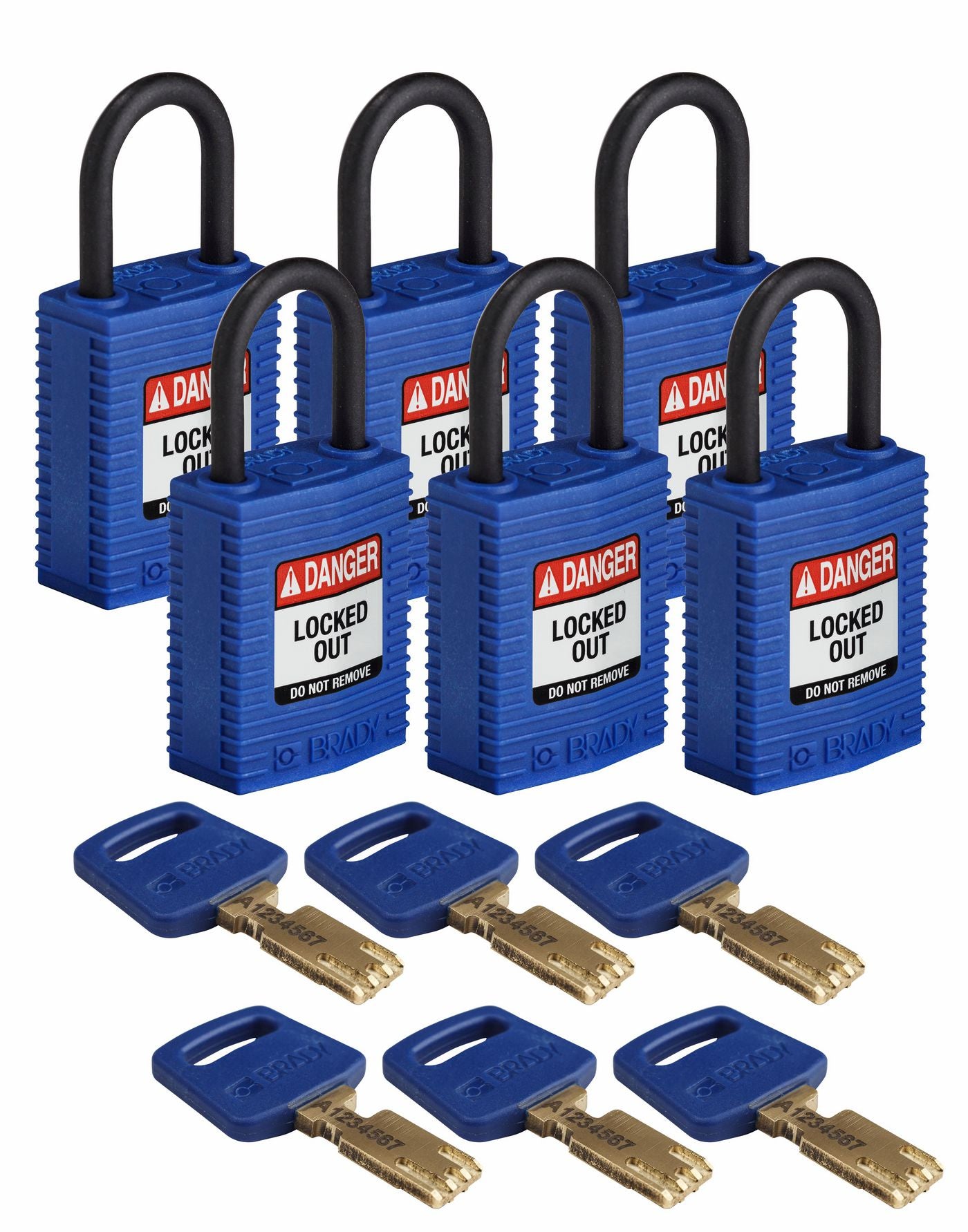 Brady SafeKey Mechanisches Vorhängeschloss – Nylon, Bügel 25,4×17,8 mm, Schäkeldurchmesser 4,7 mm, Blau