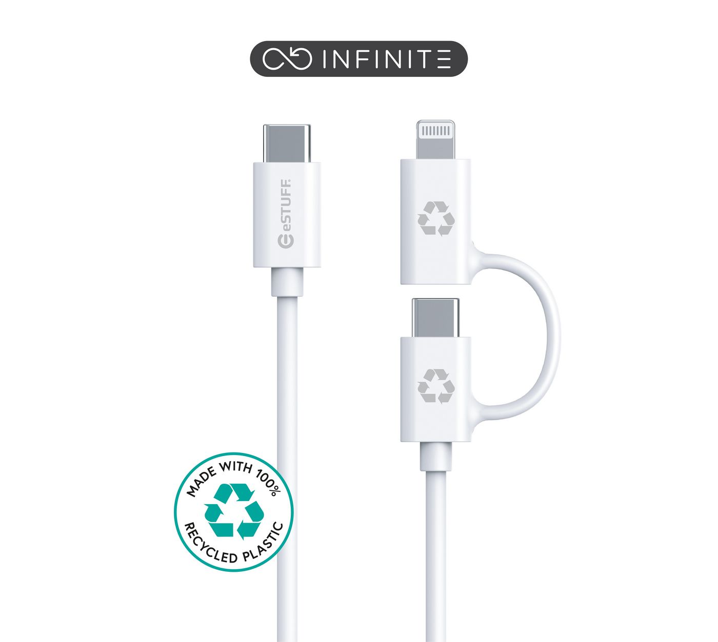 eStuff Multi-Kabel – 2-in-1 USB-C auf USB-C/Lightning 1 m, MFi-zertifiziert, Weiss – für iPhone/Android