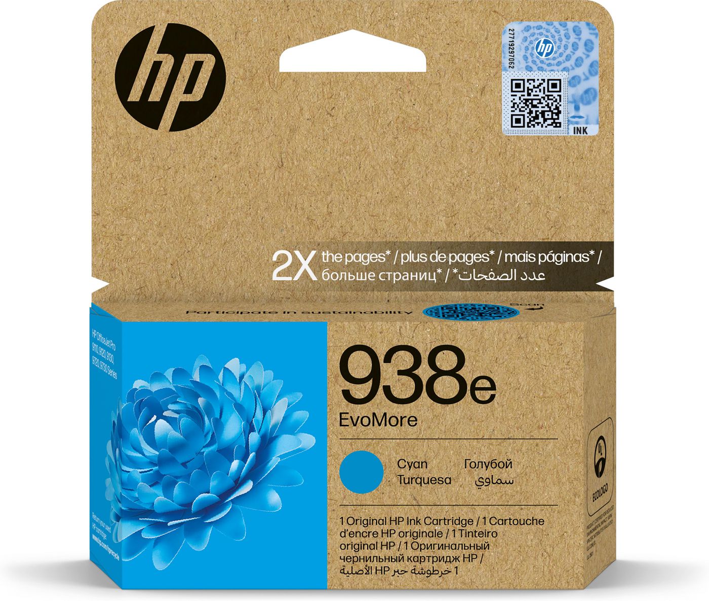 HP Tintenpatrone 938E EVOMORE, cyan, original