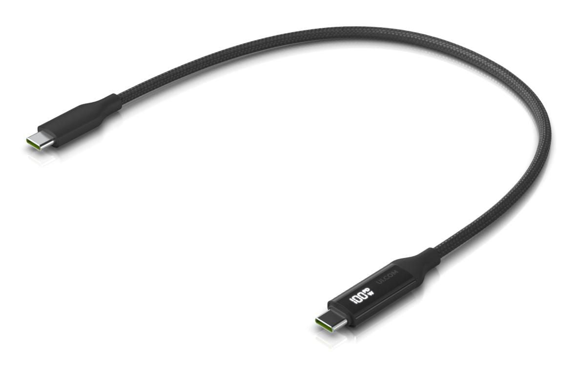 Ubiquiti USB-C auf USB-C Kabel – USB 2.0 (480 Mbit/s) – 0,3 m – PD 100 W – Geflochten, LED-Leistungsmesser