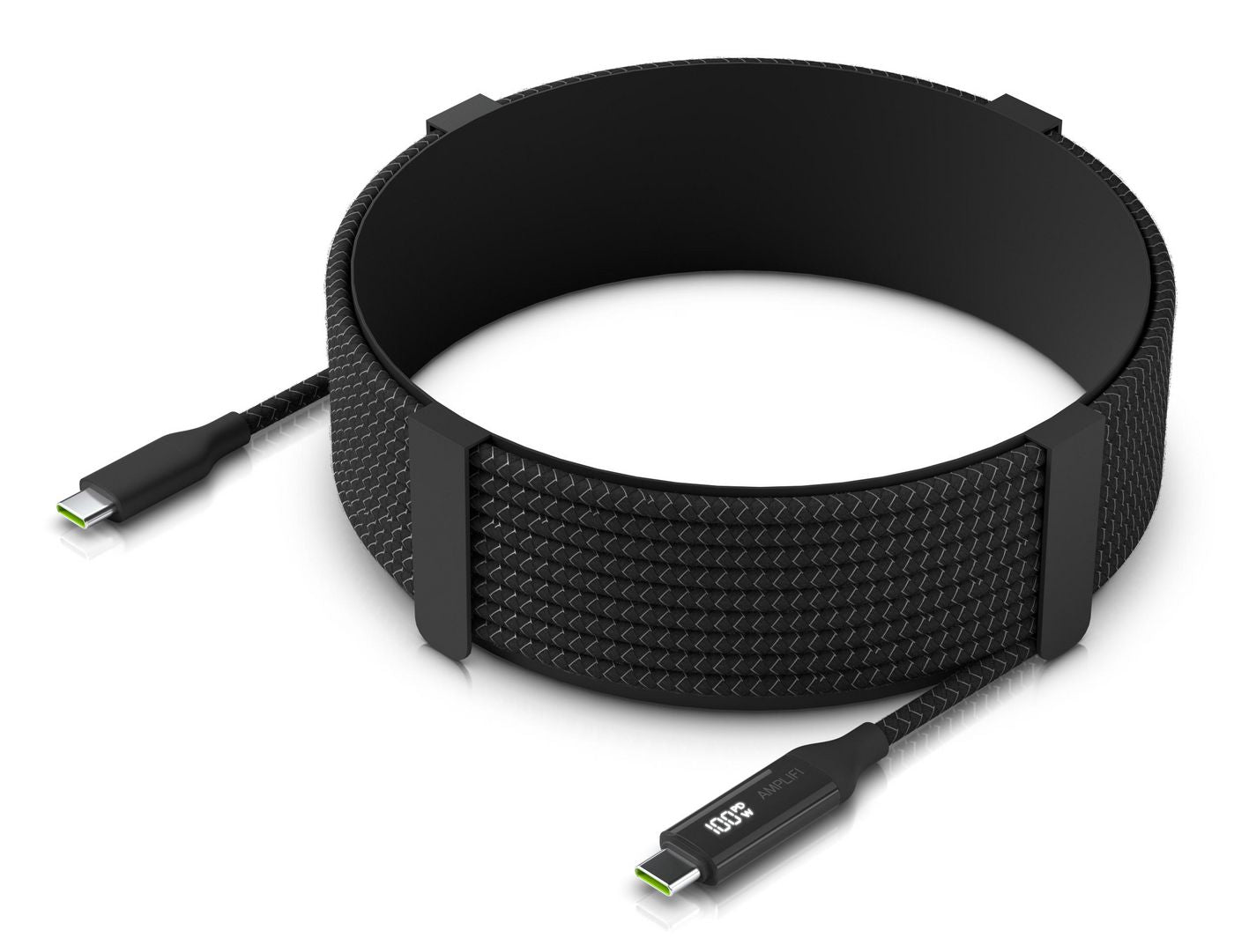 Ubiquiti USB-C auf USB-C Kabel – 7 m – PD 100 W – Geflochten, LED-Display – Schwarz/Grau