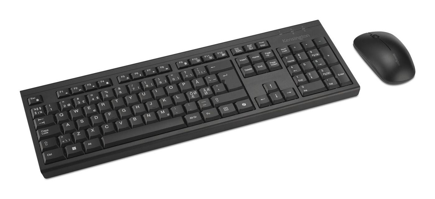 Kensington KM270 EQ Desktop Set – Tastatur-Set mit Maus, Nordisch, 2,4 GHz + Bluetooth, Schwarz