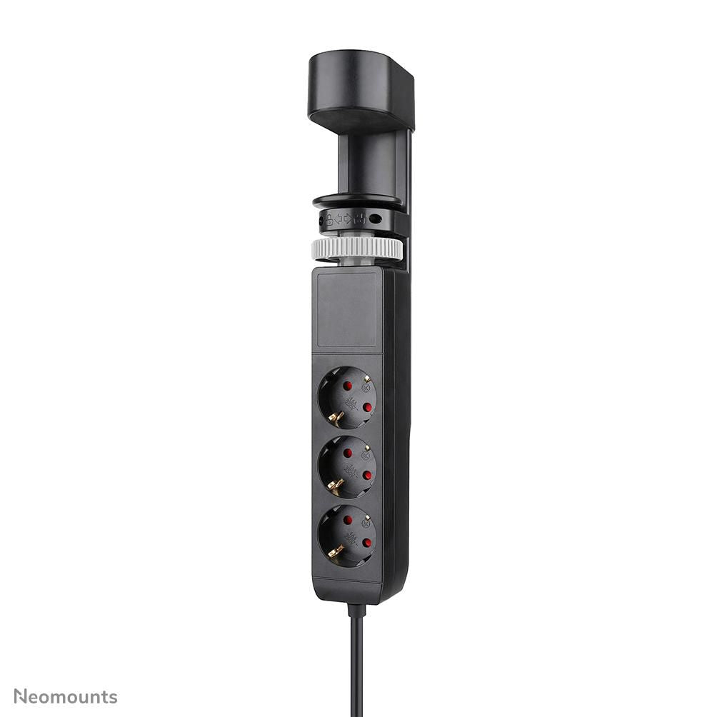 Neomounts DS22-840BL6 – Tisch-Steckdose mit Klemme, 3× 230 V, 2× USB-A + 2× USB-C (PD), 1,4 m, Schwarz