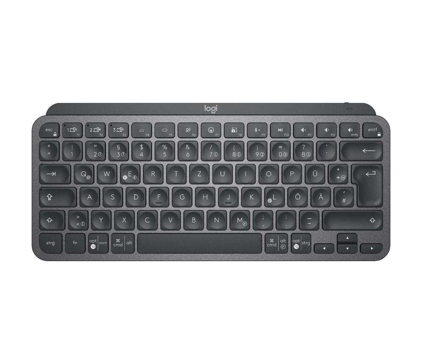 Logitech MX Keys Mini – Tastatur, kabellos (Bluetooth), DE-Layout (DE), Dunkelgrau