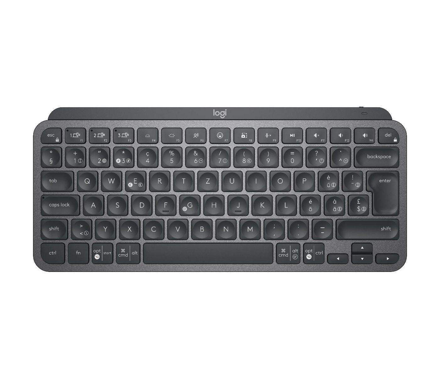 Logitech MX Keys Mini – Tastatur, kabellos (Bluetooth), CH-Layout (DE-CH), beleuchtet, Grau