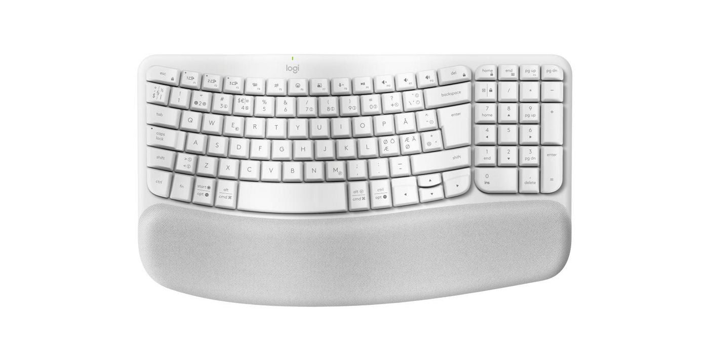 Logitech Wave Keys – Ergonomische Tastatur – Bluetooth & 2,4 GHz (Logi Bolt USB‑A) – QWERTY (Nordic) – Weiss
