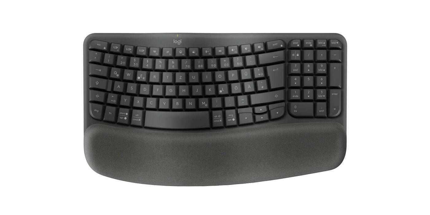 Logitech Wave Keys Ergonomisch Central-419 – Tastatur, Kabellos (Bluetooth/2,4 GHz), DE-Layout (DE), Ergonomisch