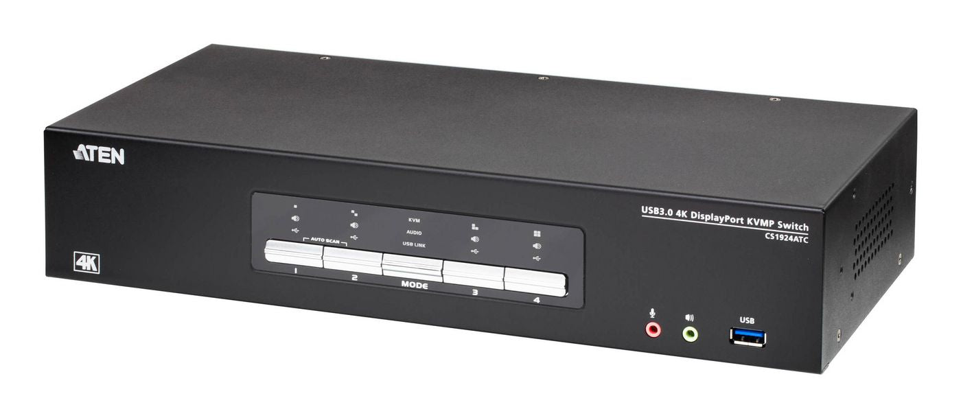 ATEN 4-Port DP KVM-Switch – 4096 × 2160/60 Hz, USB 3.0-Hub, Audio