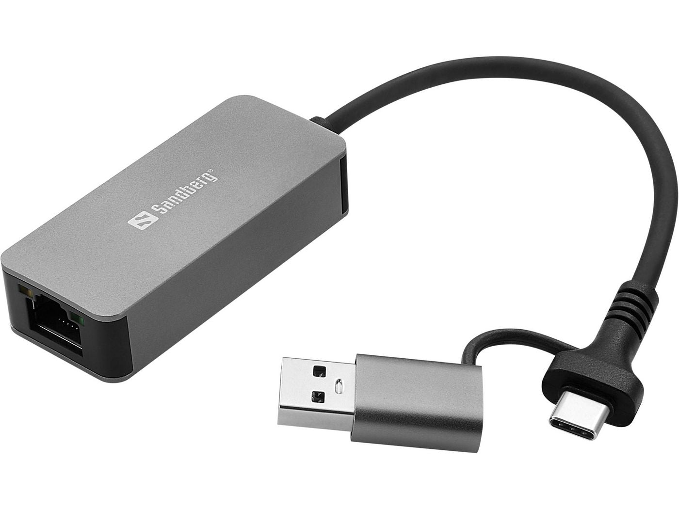 Sandberg 136-68 Netzwerkadapter USB-C/USB-A zu RJ-45 – 2,5 Gbit/s, 1× RJ-45, für Windows 10/11, Grau