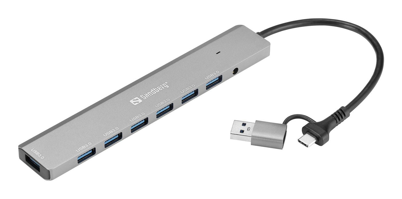 Sandberg 136-66 USB-Hub – USB-C/USB-A, 7× USB-A, für Windows/Mac