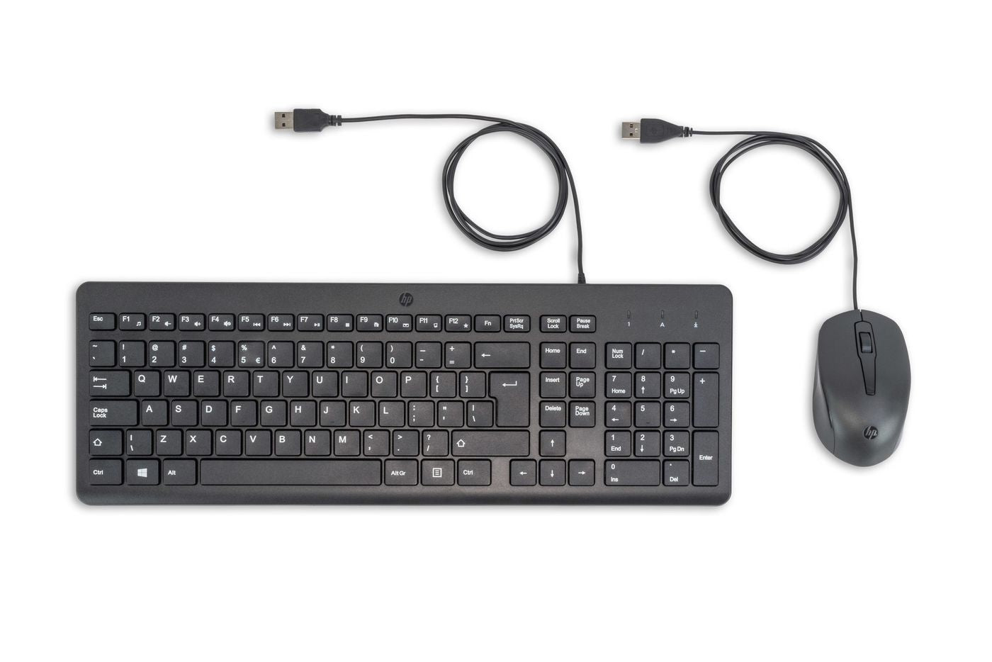 HP 150 – Tastatur- und Maus-Set – QWERTY (EN) – USB (kabelgebunden), Full-Size, Membran, 1600 DPI, Schwarz