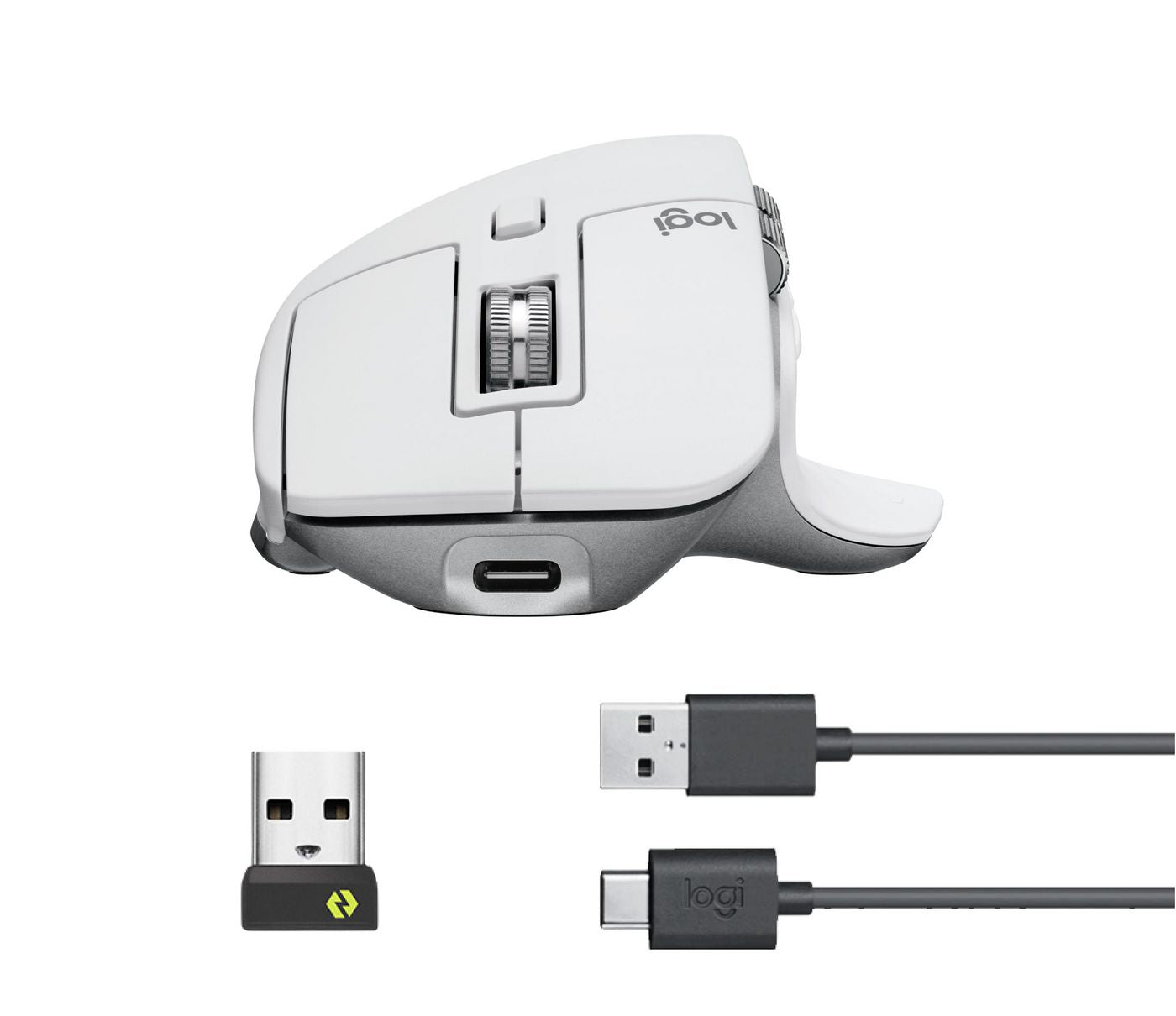Logitech MX Master 3S Ergonomische Maus – kabellos, 7 Tasten, für Rechtshänder, USB-C-Ladeport, Silber/Weiss