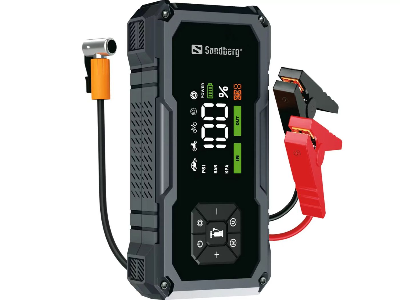Sandberg TirePump Powerbank 10'000 mAh – integrierter Luftkompressor, Taschenlampe, schwarz