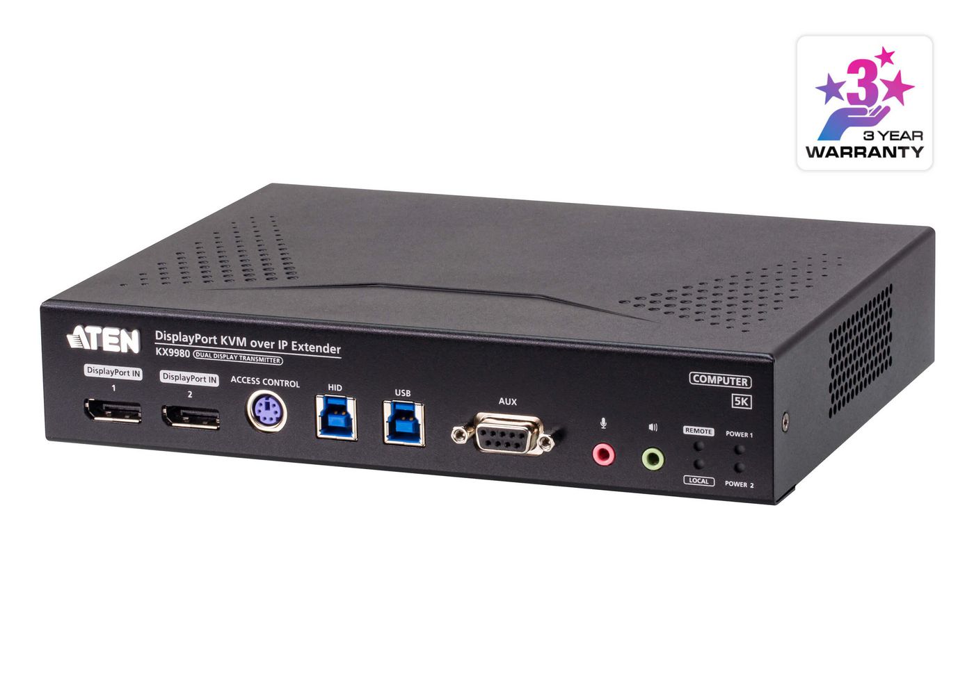 ATEN KX9980T-AX-G Transmitter DisplayPort – 5K (5120 × 2880) @ 240 Hz, 2 Displays, 12 Bit, Metall, Schwarz