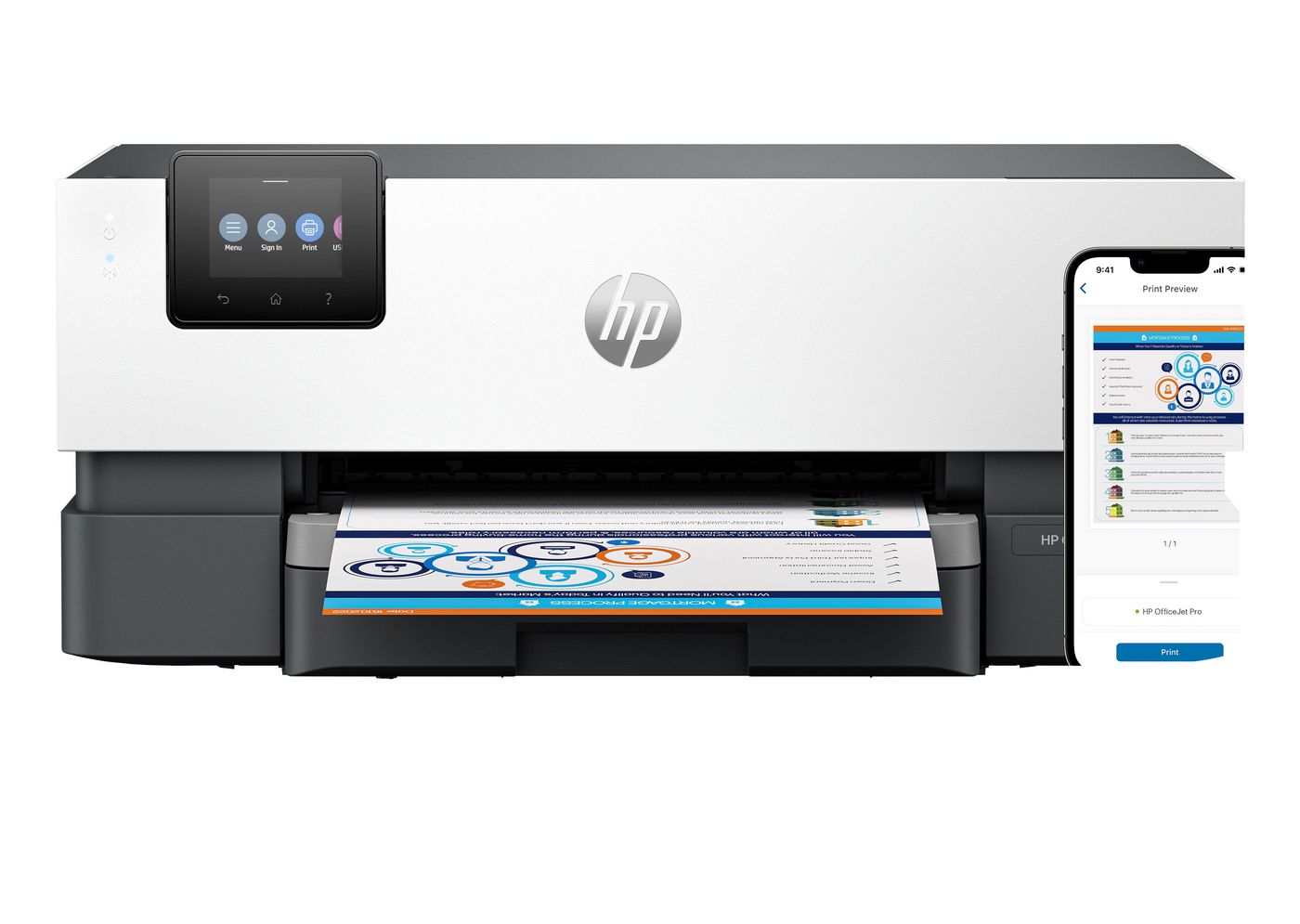 HP OfficeJet Pro 9110B – Desktopdrucker (A4/A3), A4, Farbe, Duplex, PostScript, LAN/WLAN/USB/Bluetooth
