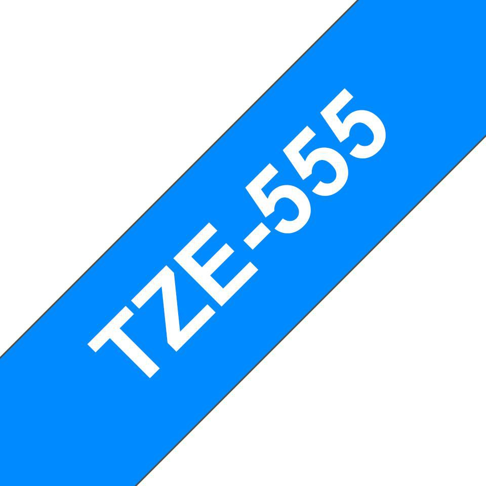 Brother TZe-555 Schriftband – weiss auf blau – 24 mm × 8 m, laminiert – für Brother P-touch