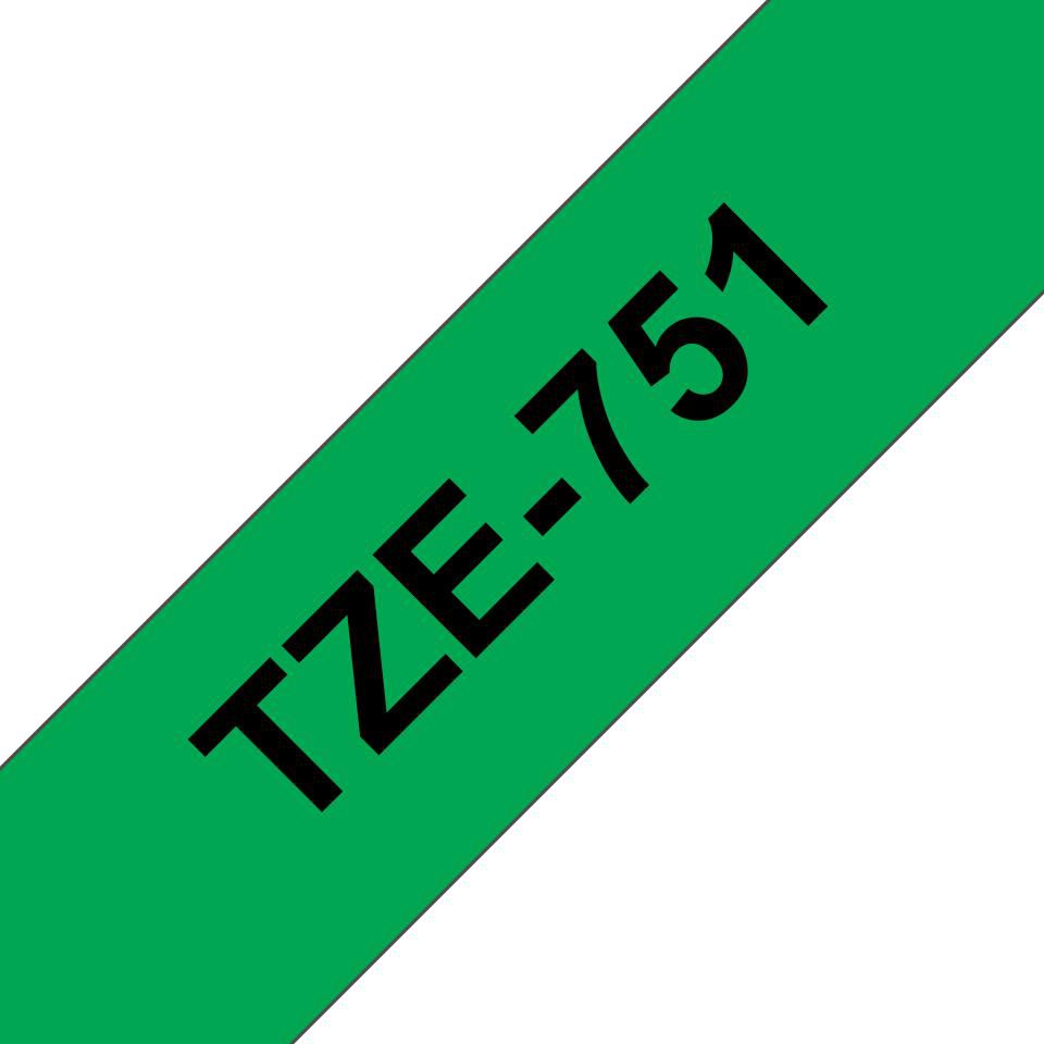 Brother TZe-751 Schriftband – Schwarz auf Grün – 28 mm × 8 m, laminiert – für Brother P-touch