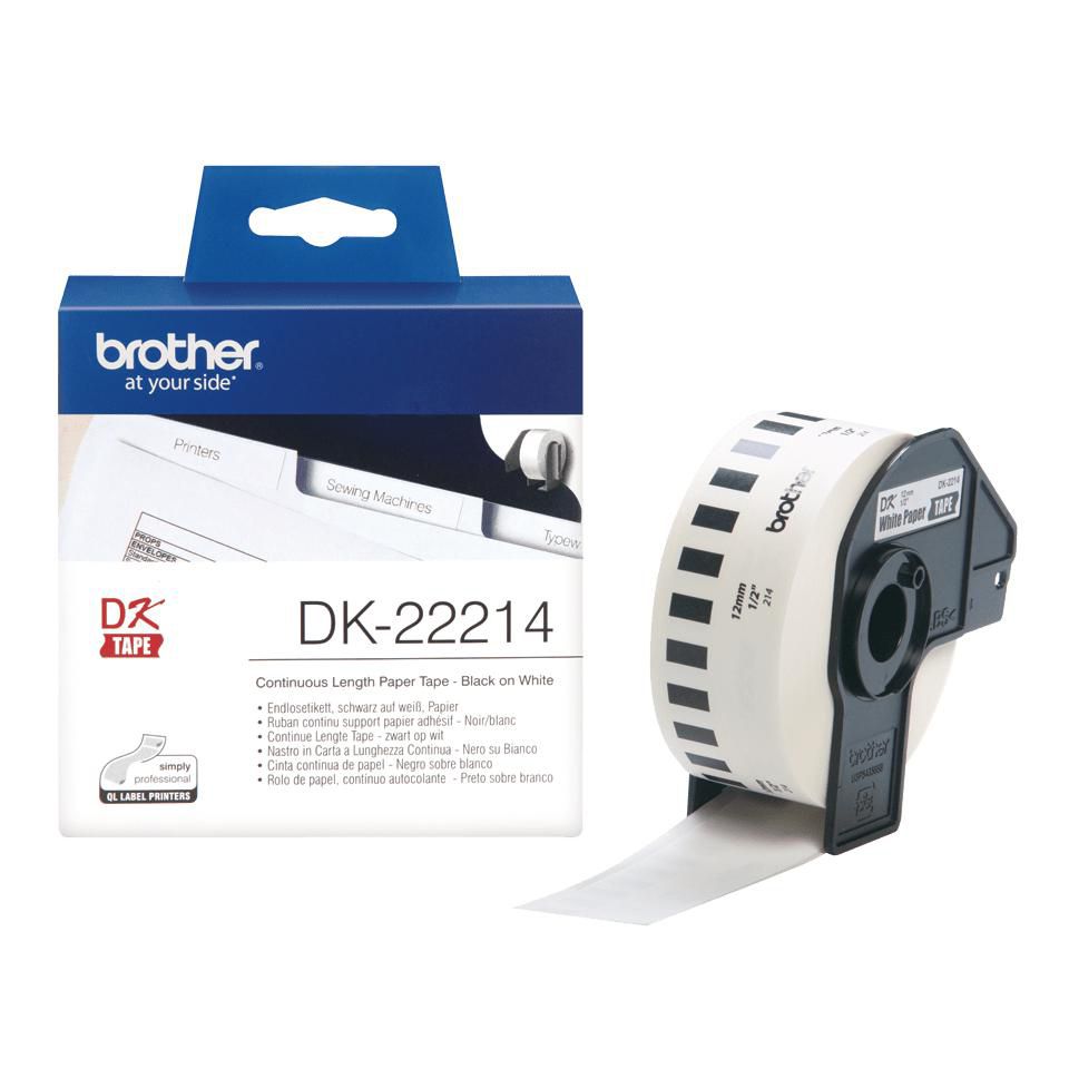 Brother Endlos-Etiketten DK, 12 mm × 30,5 m, weiss, Papier, selbstklebend, für Thermo-Etikettendrucker