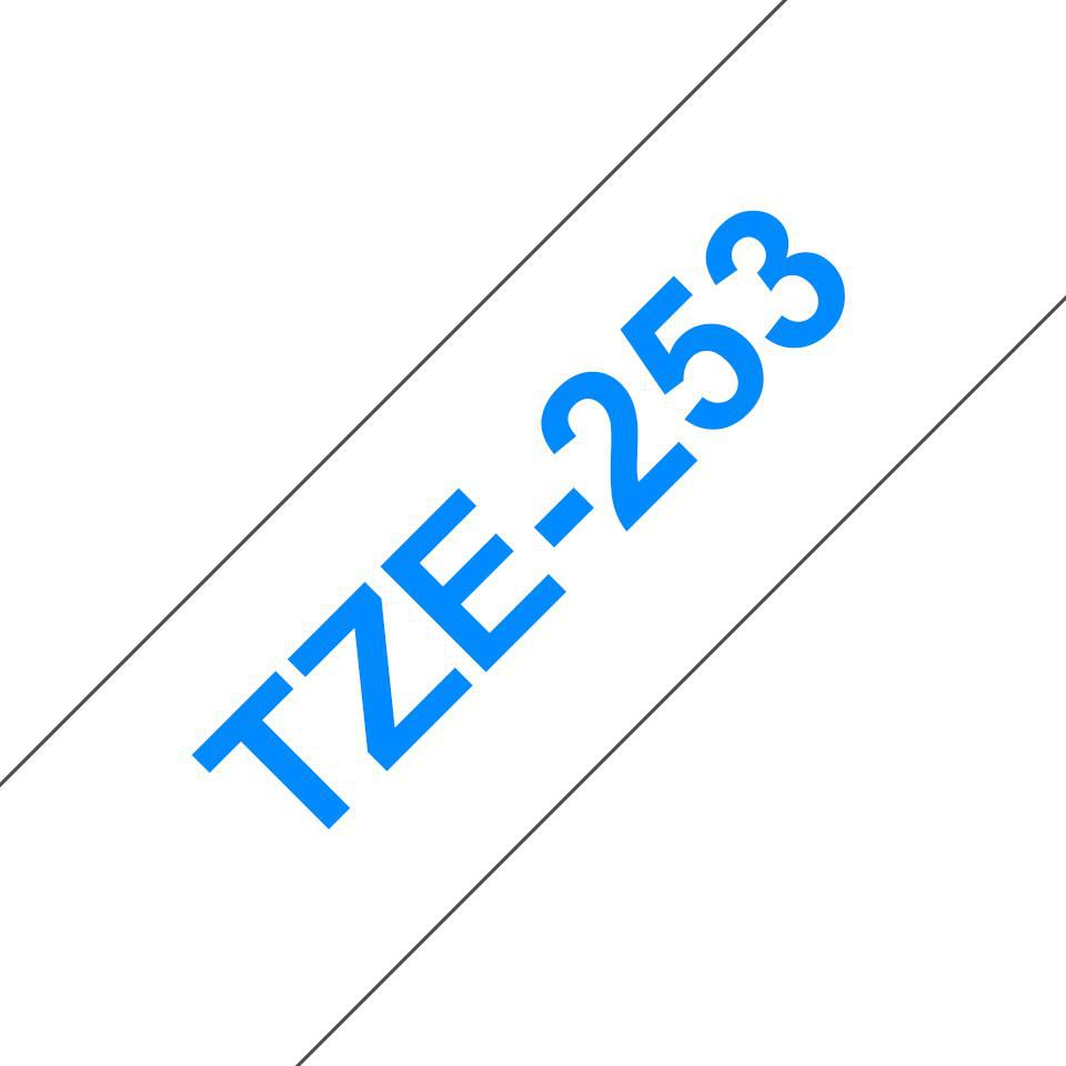 Brother TZe-253 Schriftband – Blau auf Weiss – 28 mm × 8 m, laminiert – für Brother P-touch