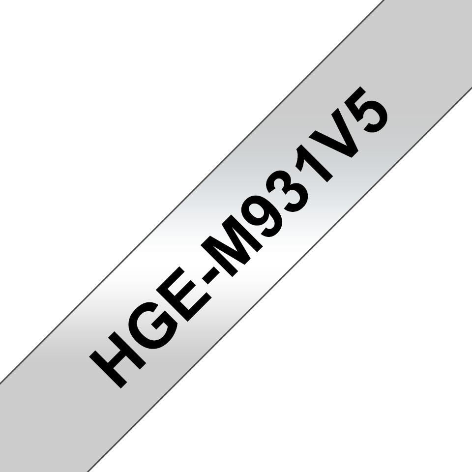 Brother Schriftband – 12 mm × 8 m, silber, schwarz – für Brother PT-9500PC, PT9700PC, PT-9800PCN – HGM-931V5