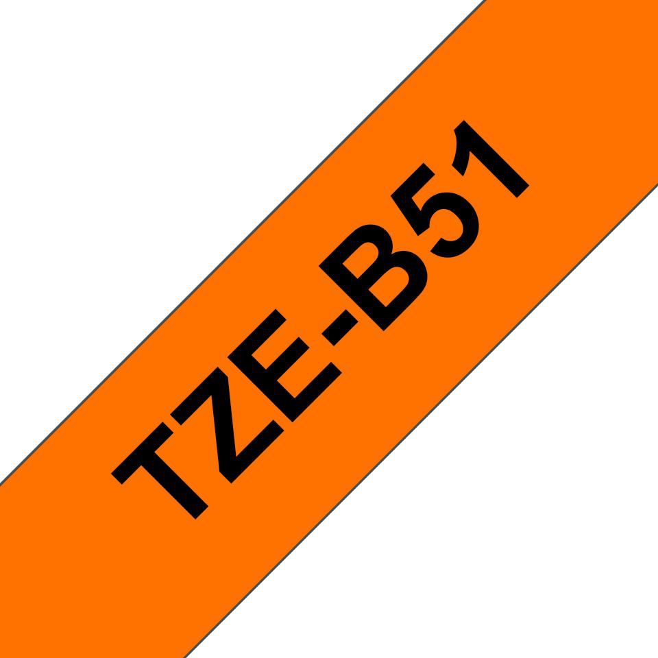 Brother TZe-B51 fluoreszierendes Schriftband – Schwarz auf fluoreszierendem Orange – 24 mm × 5 m – für Brother