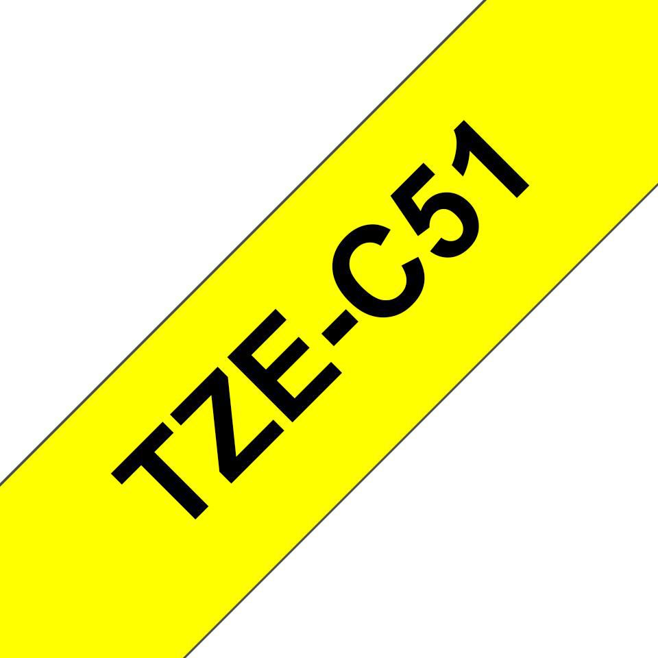 Brother TZe-C51 fluoreszierendes Schriftband – Schwarz auf fluoreszierend Gelb – 28 mm × 5 m – für Brother P‑t