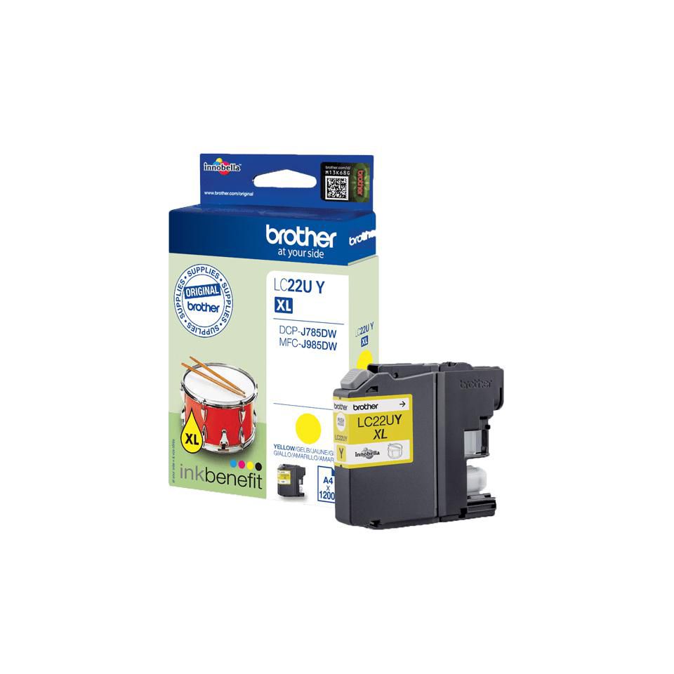 Brother LC-22UYXL Gelbe Tintenpatrone (Original) – 1'200 Seiten – für DCP-J785DW/MFC-J985DW