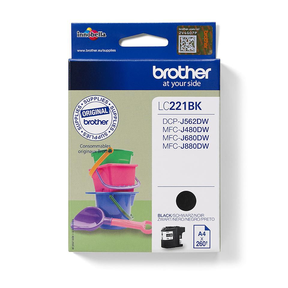 Brother LC-221BK Schwarz Tintenpatrone (Original) – 260 Seiten – für DCP-J562DW/MFC-J480DW/MFC-J680DW …