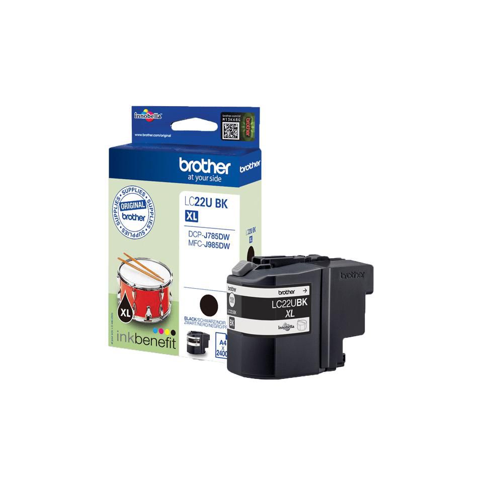 Brother LC-22UBKXL Schwarz Tintenpatrone (Original) – 2400 Seiten – für DCP-J785DW, MFC-J985DW