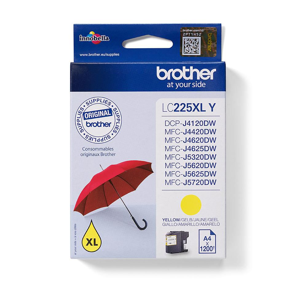 Brother LC-225XLY Gelbe Tintenpatrone (Original) – 1'200 Seiten – für DCP-J4120DW, MFC-J4420DW/J4620DW …