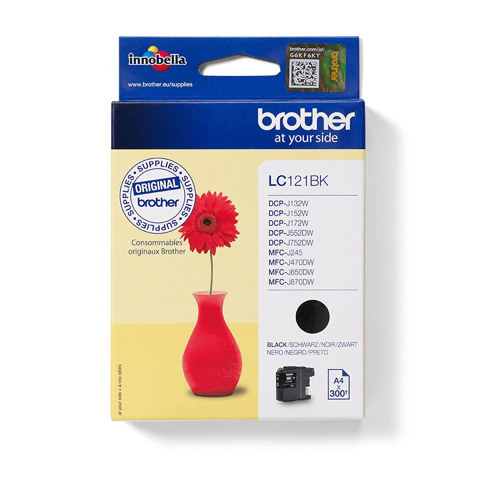 Brother LC-121BK Schwarz Tintenpatrone (Original) – 300 Seiten – für DCP-J132W/552DW, MFC-J245/470DW