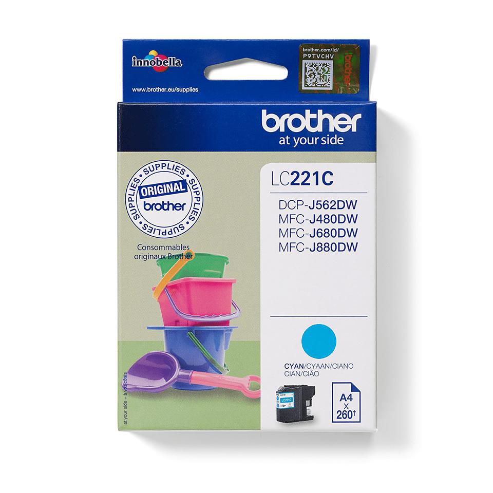 Brother LC-221C Cyan Tintenpatrone (Original) – 260 Seiten – für DCP-J562DW, MFC-J480DW/J680DW/J880DW