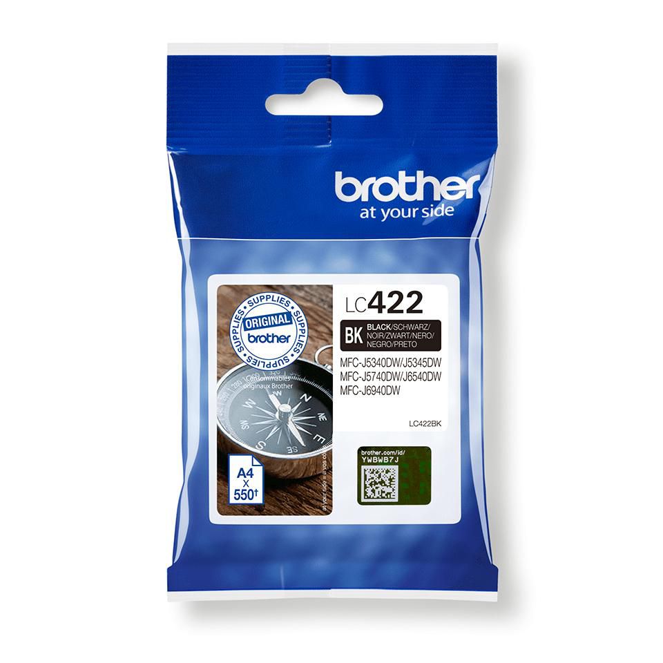 Brother Tintenpatrone LC-422BK, Schwarz, 550 Seiten – für MFC-J5340DW, MFC-J5740DW, MFC-J6540DW und andere