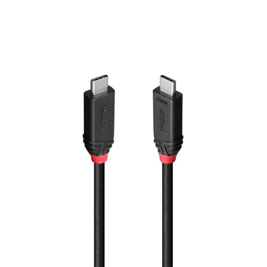 Lindy USB-C auf USB-C Kabel – USB4 40 Gbit/s – 0,5 m – PD 240 W – Goldstecker, Abgeschirmt – Schwarz