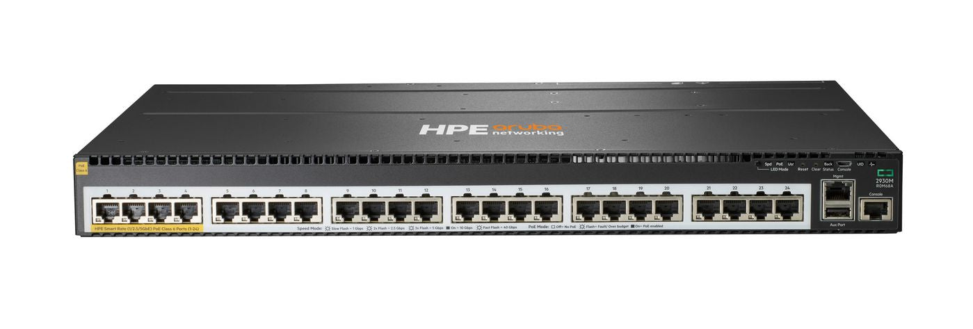 HPE Aruba 2930M 24 – Managed Switch – 24×GbE, L3, PoE+ 1440 W, 1U