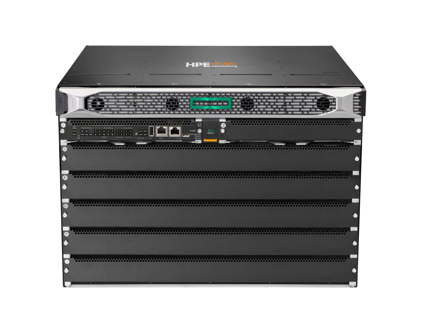 HPE Aruba Networking CX 6405 v2 – Managed Switch – PoE++, 19" Rack, 7U