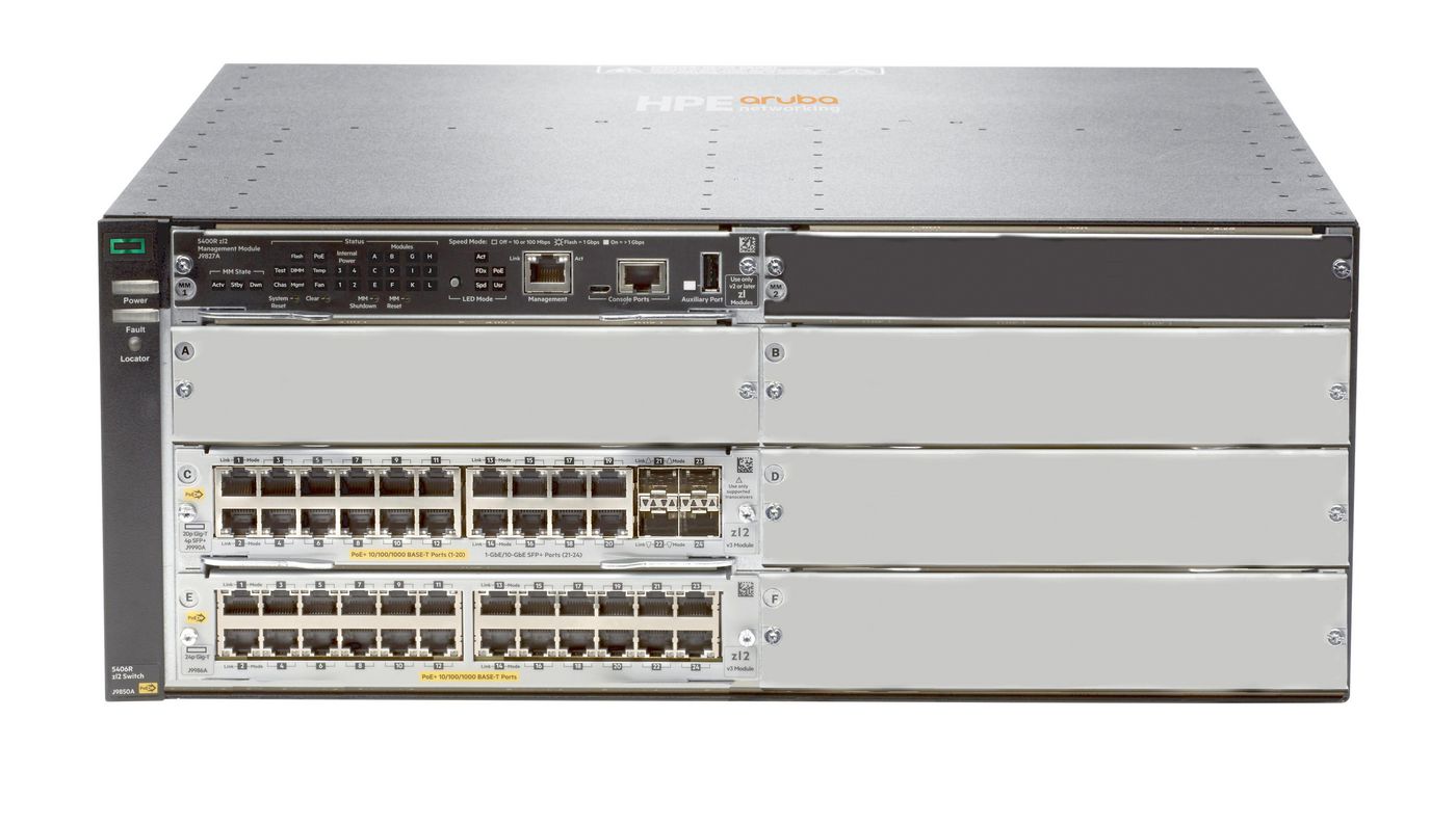 HPE Aruba Networking 5406R 44GT – Managed Switch – 44×GbE, 4×SFP+, L3, PoE+, 19" Rack, 4U