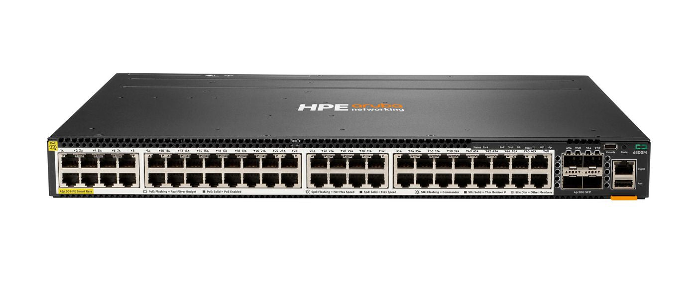 HPE Aruba Networking 6300M 48SR5 – Managed Switch – 48×1/2,5/5GbE, 4×SFP56, L3, PoE++ 2880 W, 1U