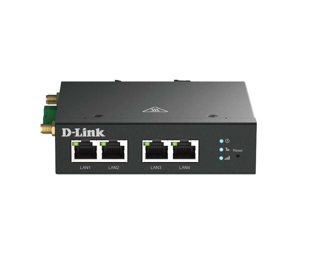 D-Link DWM-314-T – LTE Router, 4× Fast Ethernet (10/100 Mbit/s), 1× SIM, 9–36 V, DIN-Schiene, Schwarz