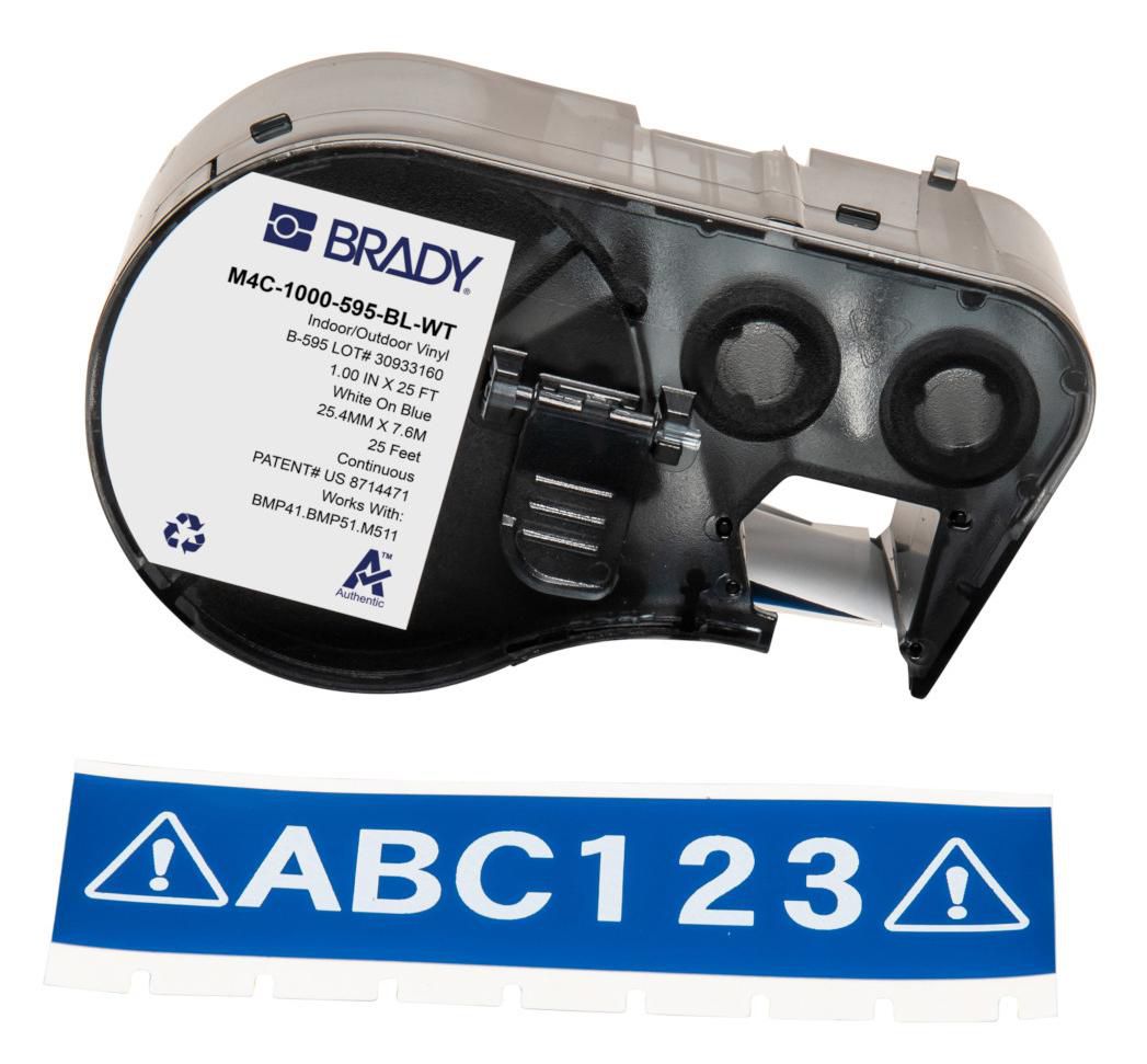Brady M4C-1000-595 Vinyl-Industrieband – Blau auf Weiss – 25 mm – Vinyl – für Brady BMP41/51/53, M410/510/511