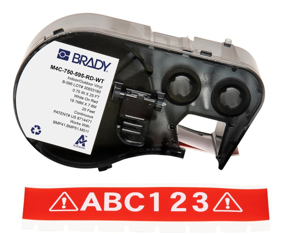 Brady Vinyl-Industrieband – Rot auf Weiss – 19 mm, glänzend – für BMP41/51/53/M410/M510/M511