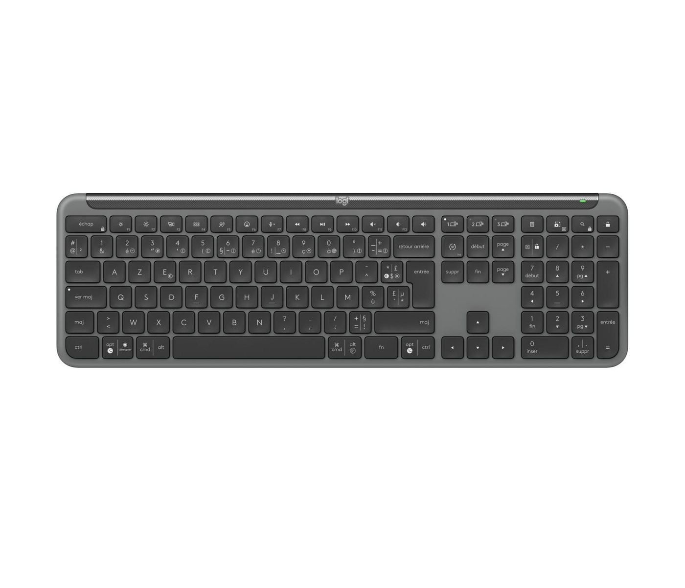Logitech K950 Signature Slim – Tastatur, kabellos (Bluetooth/2,4 GHz), FR-Layout (FR), Grau