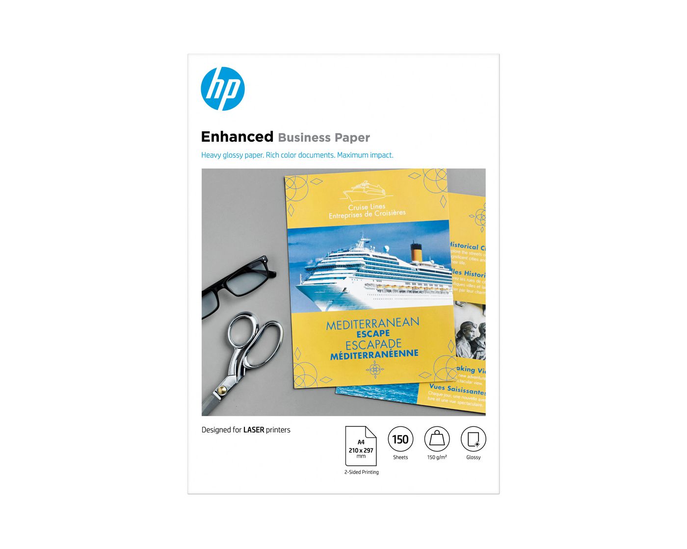 HP Kopierpapier – A4, 150 g/m², weiss – glänzend – für Laser – 150 Blatt
