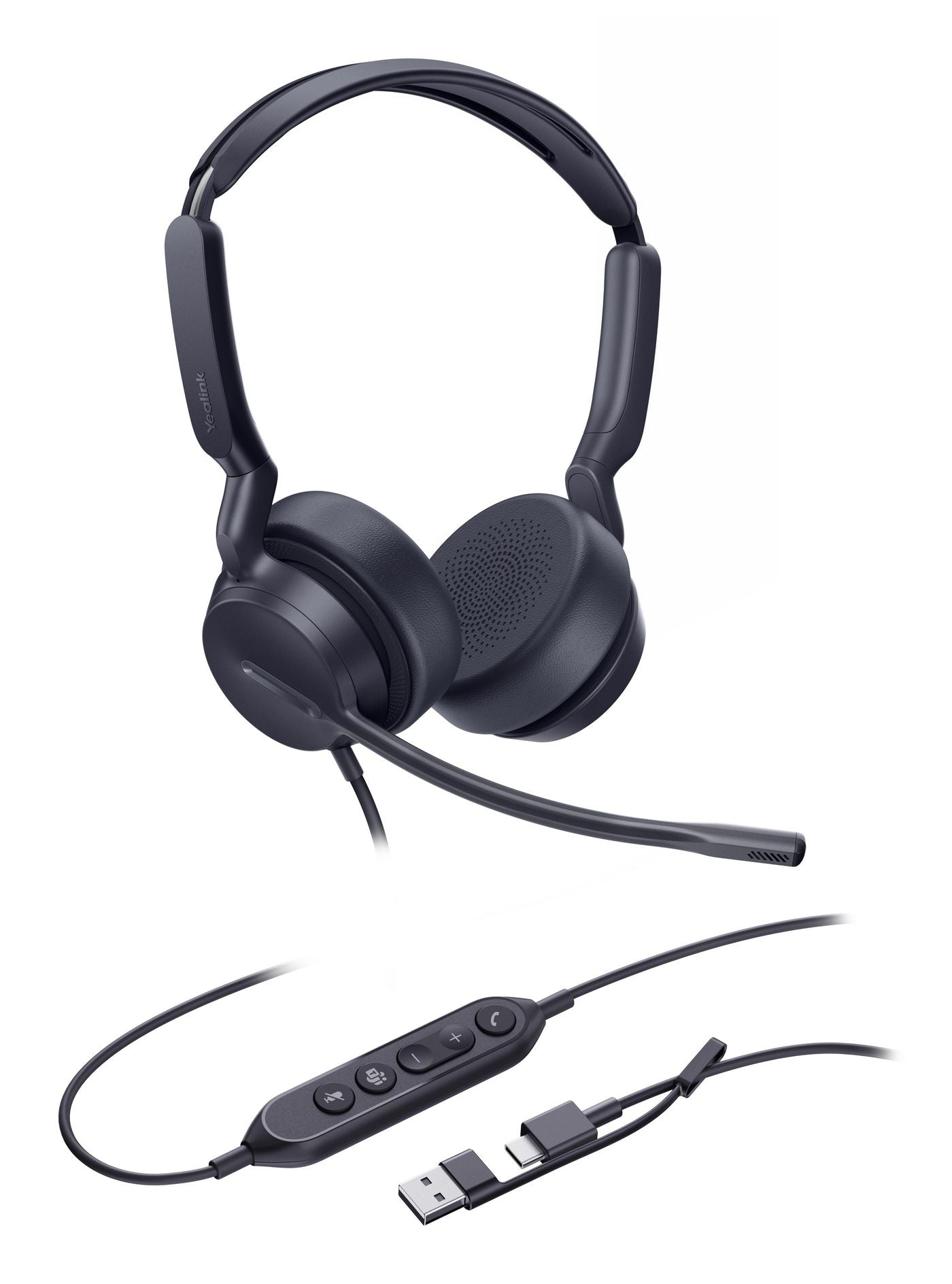 Yealink UH42 Dual Teams Office-Headset – On-Ear, Stereo, Kabelgebunden, USB-C/USB-A, Schwarz